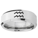 5, 8mm Aquarius Horoscope Beveled Edge Silver Tungsten Ring