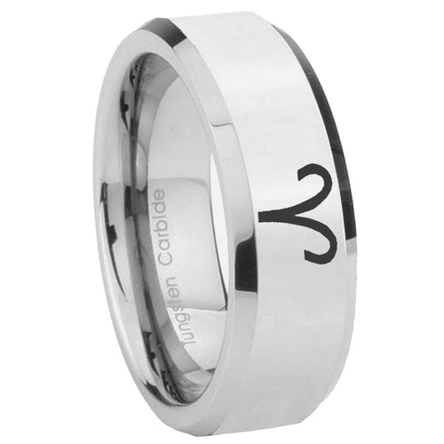 10mm Aries Zodiac Beveled Edges Silver Tungsten Carbide Mens Engagement Band