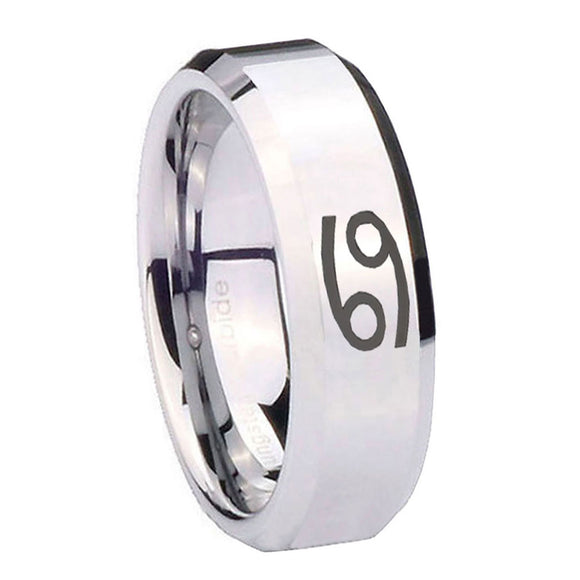 10mm-Cancer-Horoscope-Beveled-Edges-Silver-Tungsten-Men's-Engagement-Band