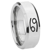 8mm Cancer Horoscope Beveled Edges Silver Tungsten Carbide Men's Wedding Ring