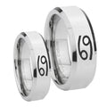 Cancer Horoscope Beveled Edges Silver Tungsten Wedding Band Set