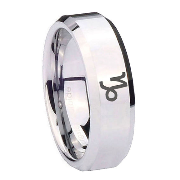 10mm-Capricorn-Zodiac-Beveled-Edges-Silver-Tungsten-Mens-Engagement-Ring