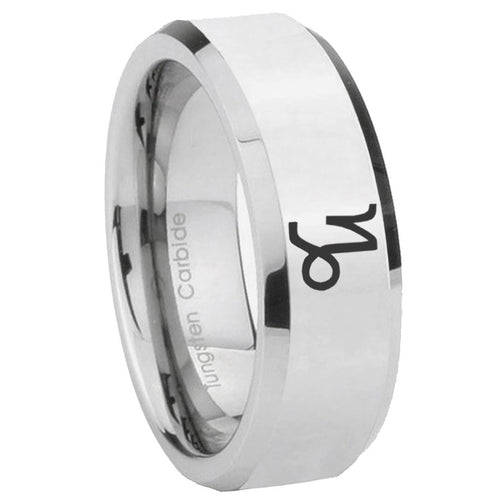 10mm Capricorn Zodiac Beveled Edges Silver Tungsten Mens Engagement Ring