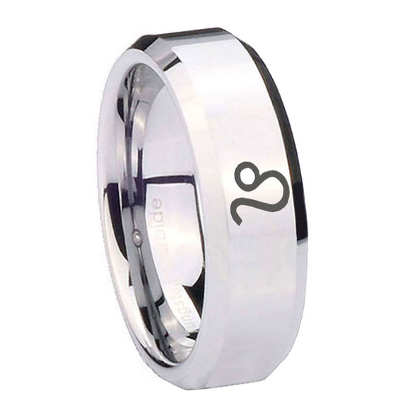 10mm-Leo-Zodiac-Beveled-Edges-Silver-Tungsten-Carbide-Mens-Promise-Ring