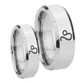 Leo Zodiac Beveled Edges Silver Tungsten Bridal Set Rings