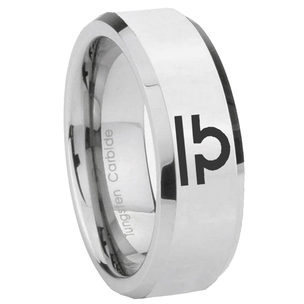 8MM Libra Horoscope Bevel Polish Silver Tungsten Mens Ring