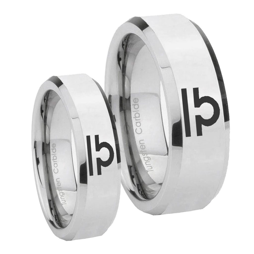 Libra Horoscope Beveled Edges Silver Tungsten Couples Ring Set