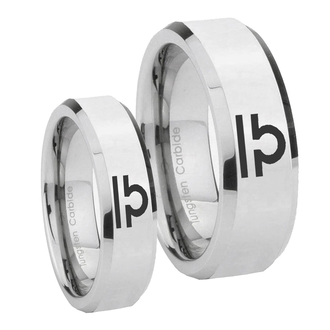 Libra Horoscope Beveled Edges Silver Tungsten Couples Ring Set
