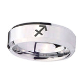 10mm-Sagittarius-Zodiac-Beveled-Edges-Silver-Tungsten-Carbide-Men's-Ring