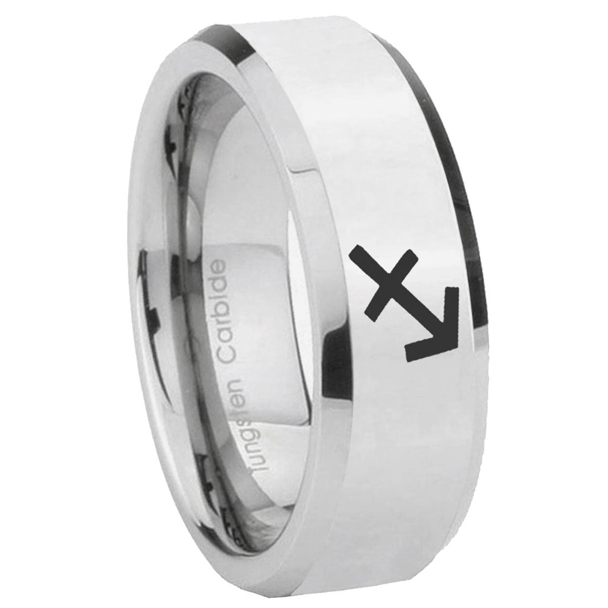 8MM Sagittarius Zodiac Bevel Polish Silver Tungsten Ring For Him