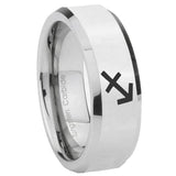 8mm Sagittarius Zodiac Beveled Edges Silver Tungsten Carbide Wedding Bands Ring