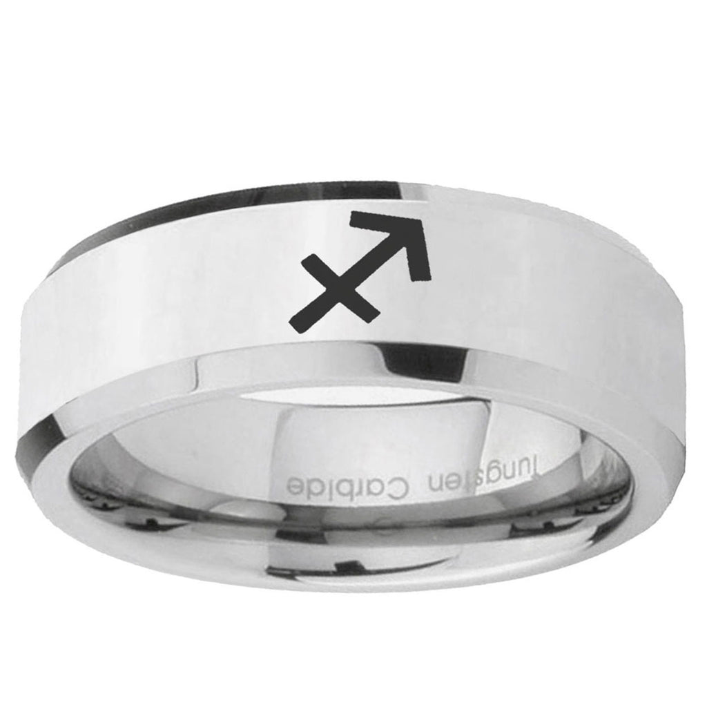 10mm Sagittarius Zodiac Beveled Edge Silver Tungsten Ring