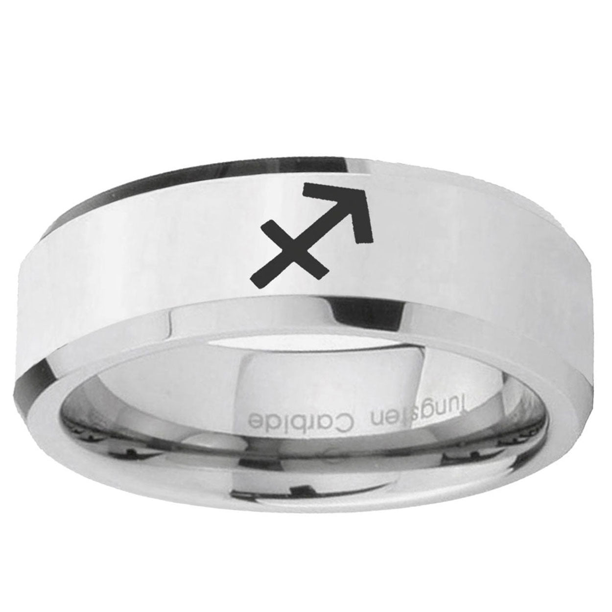 10mm Sagittarius Zodiac Beveled Edge Silver Tungsten Ring