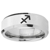 5, 8mm Sagittarius Zodiac Beveled Edge Silver Tungsten Ring