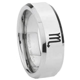 10mm Scorpio Horoscope Beveled Edges Silver Tungsten Carbide Mens Ring Engraved