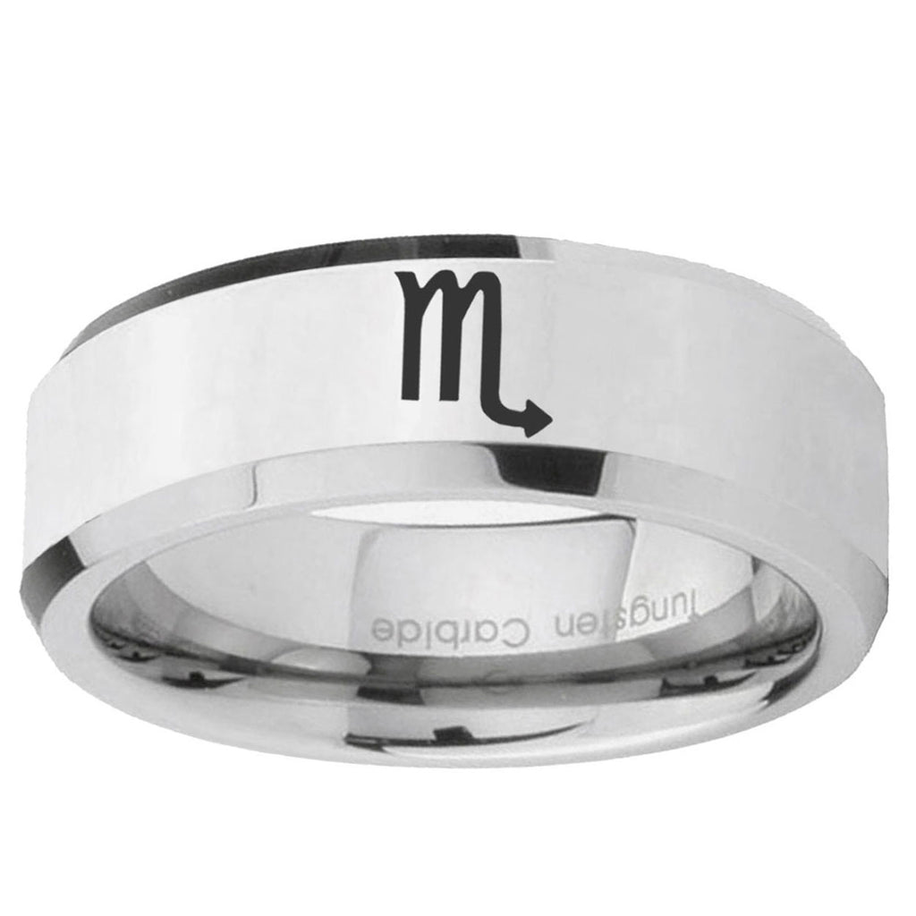 10mm Scorpio Horoscope Beveled Edge Silver Tungsten Ring