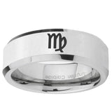 5, 8mm Virgo Zodiac Beveled Edge Silver Tungsten Ring