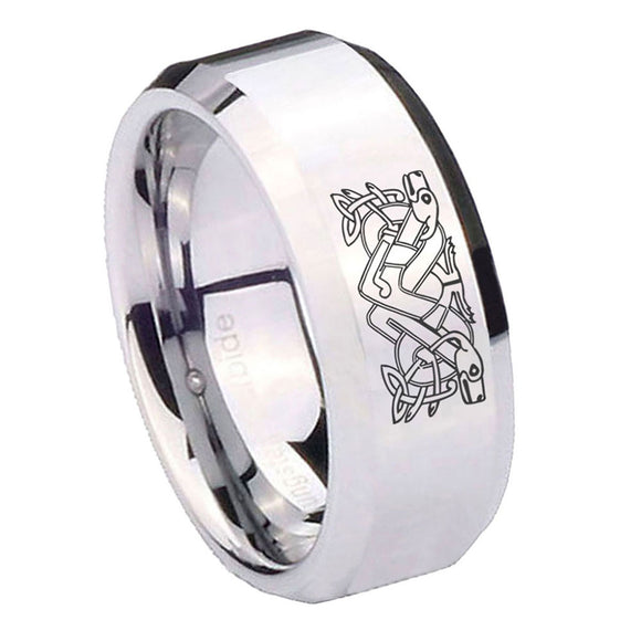 8mm-Celtic-Dog-Beveled-Edges-Silver-Tungsten-Carbide-Men's-Band-Ring