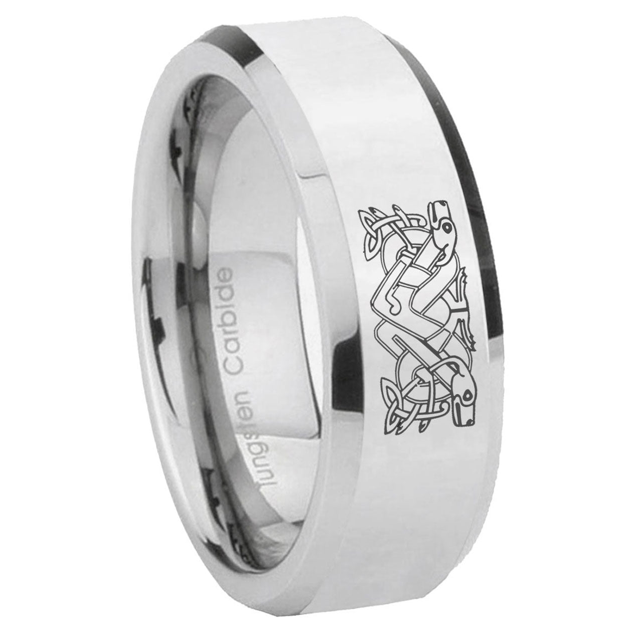 8MM Celtic Dog Bevel Polish Silver Tungsten Ring Men