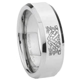 10mm Celtic Dog Beveled Edges Silver Tungsten Carbide Mens Ring Engraved