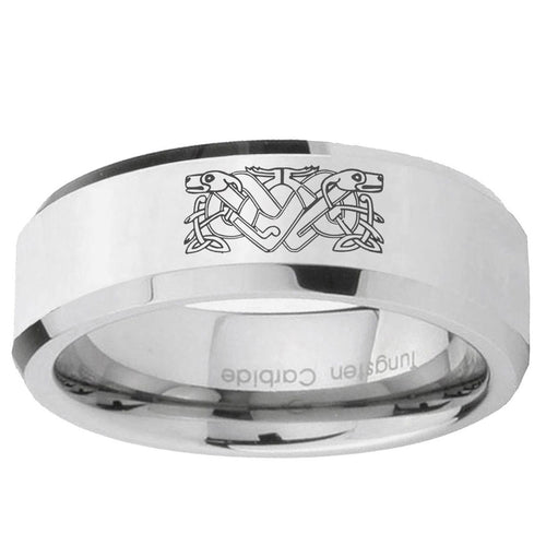 10mm Celtic Dog Beveled Edge Silver Tungsten Ring