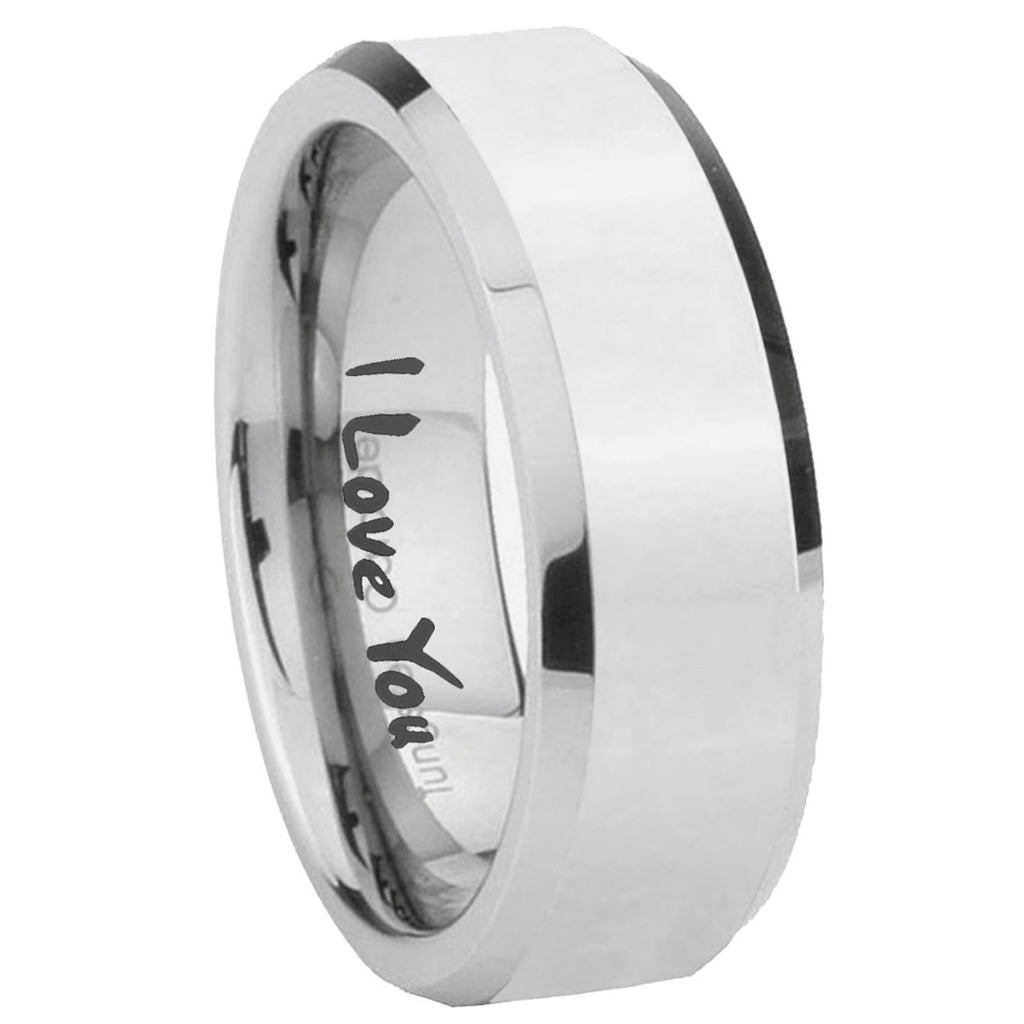 10mm I Love You Beveled Edges Silver Tungsten Carbide Men's Engagement Band