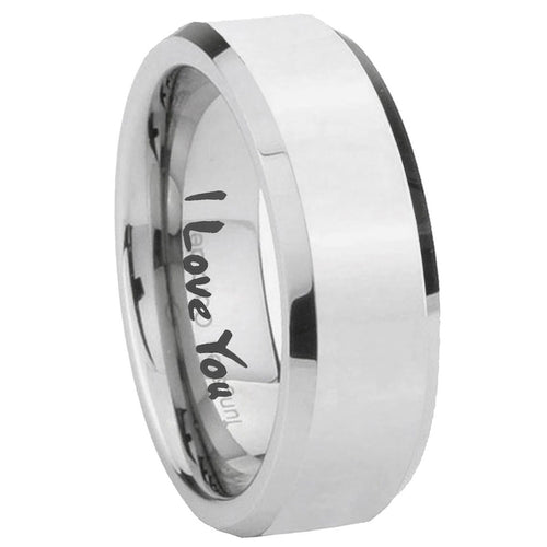 10mm I Love You Beveled Edges Silver Tungsten Carbide Men's Engagement Band