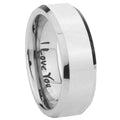 8MM I Love You Bevel Polish Silver Tungsten Ring For Men