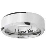 5, 8mm I Love You Beveled Edge Silver Tungsten Ring