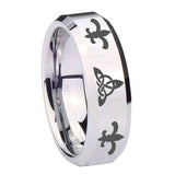 10mm-Celtic-Triangle-Fleur-De-Lis-Beveled-Silver-Tungsten-Wedding-Bands-Ring