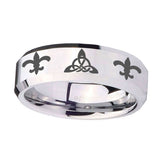 10mm-Celtic-Triangle-Fleur-De-Lis-Beveled-Silver-Tungsten-Wedding-Bands-Ring