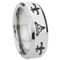 10mm Celtic Triangle Fleur Delis Beveled Silver Tungsten Wedding Bands Ring
