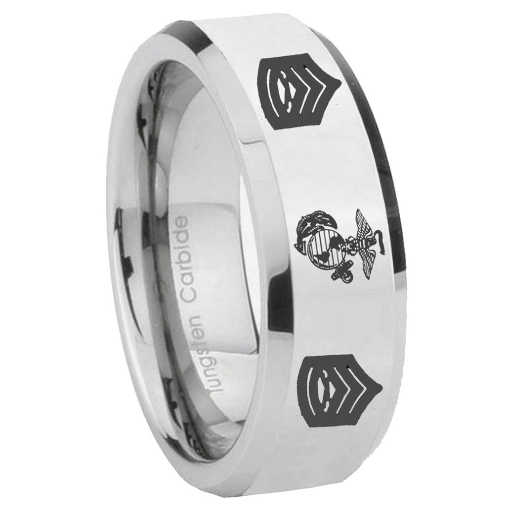 10mm Marine Army Sergeant Beveled Edges Silver Tungsten Carbide Wedding Engraving Ring
