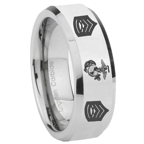 10mm Marine Army Sergeant Beveled Edges Silver Tungsten Carbide Wedding Engraving Ring