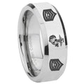 8MM Marine Army Sergeant Bevel Polish Silver Tungsten Wedding Band