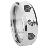 8mm Marine Army Sergeant Beveled Edges Silver Tungsten Carbide Men's Engagement Band