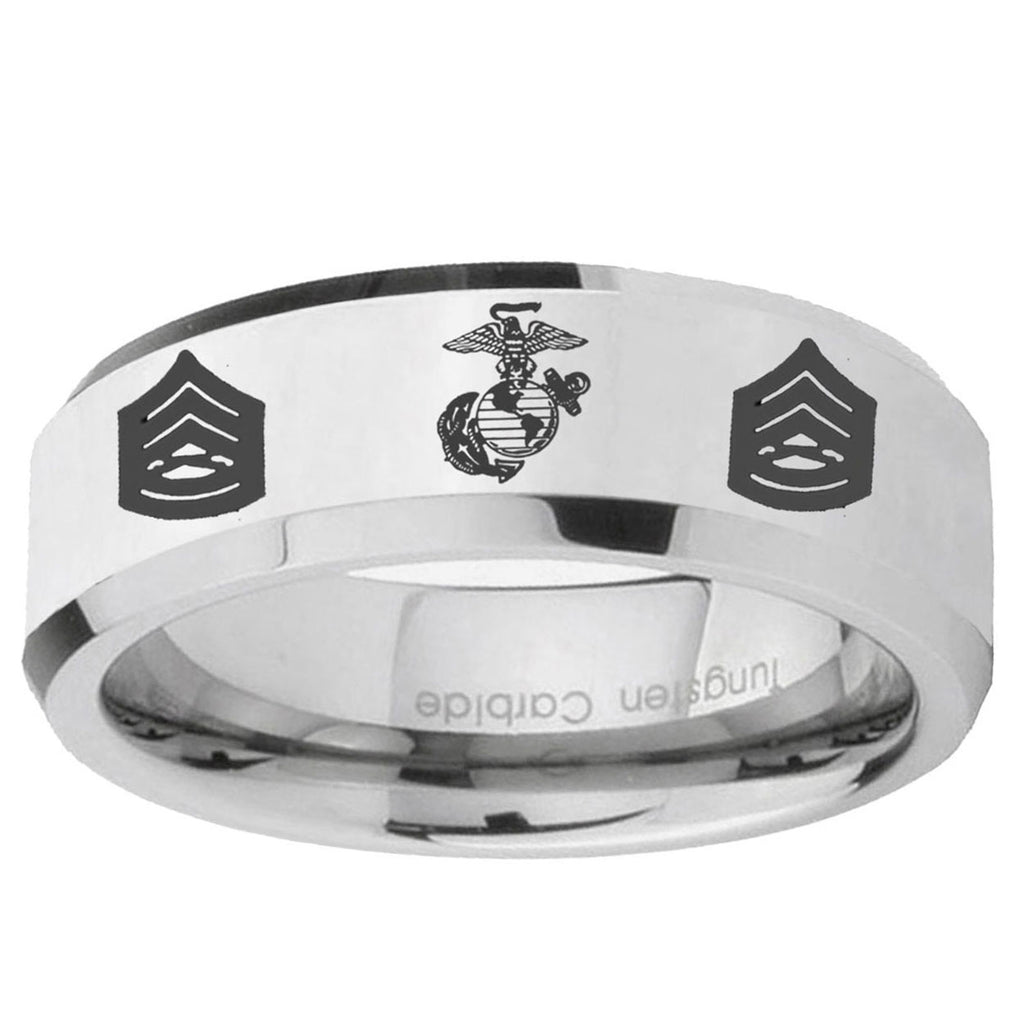 10mm Marine Army Sergeant Beveled Edge SilverTungsten Ring