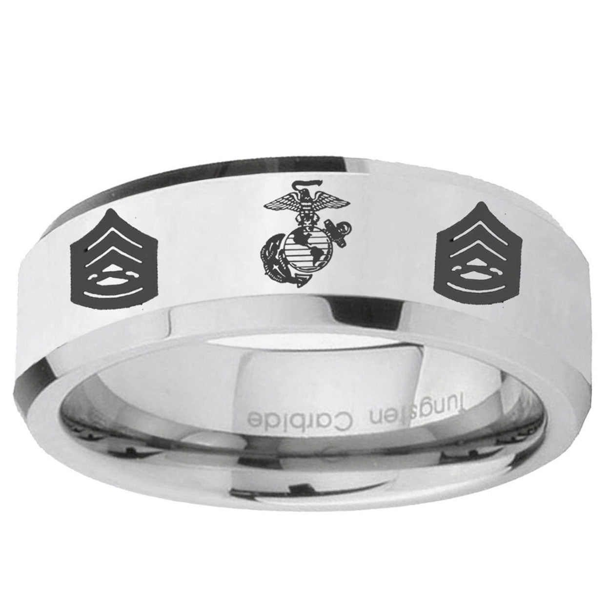 10mm Marine Army Sergeant Beveled Edge SilverTungsten Ring