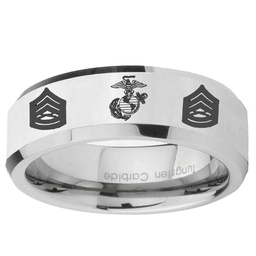 10mm Marine Army Sergeant Beveled Edge SilverTungsten Ring