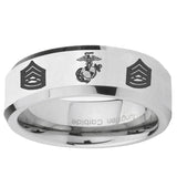 5, 8mm Marine Army Sergeant Beveled Edge Silver Tungsten Ring