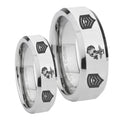 Marine Army Sergeant Beveled Edges Silver Tungsten Couples Ring Set
