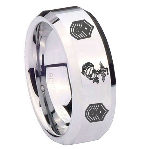10mm-Marine-Chief-Master-Sergeant--Beveled-Edges-Silver-Tungsten-Men's-Band-Ring