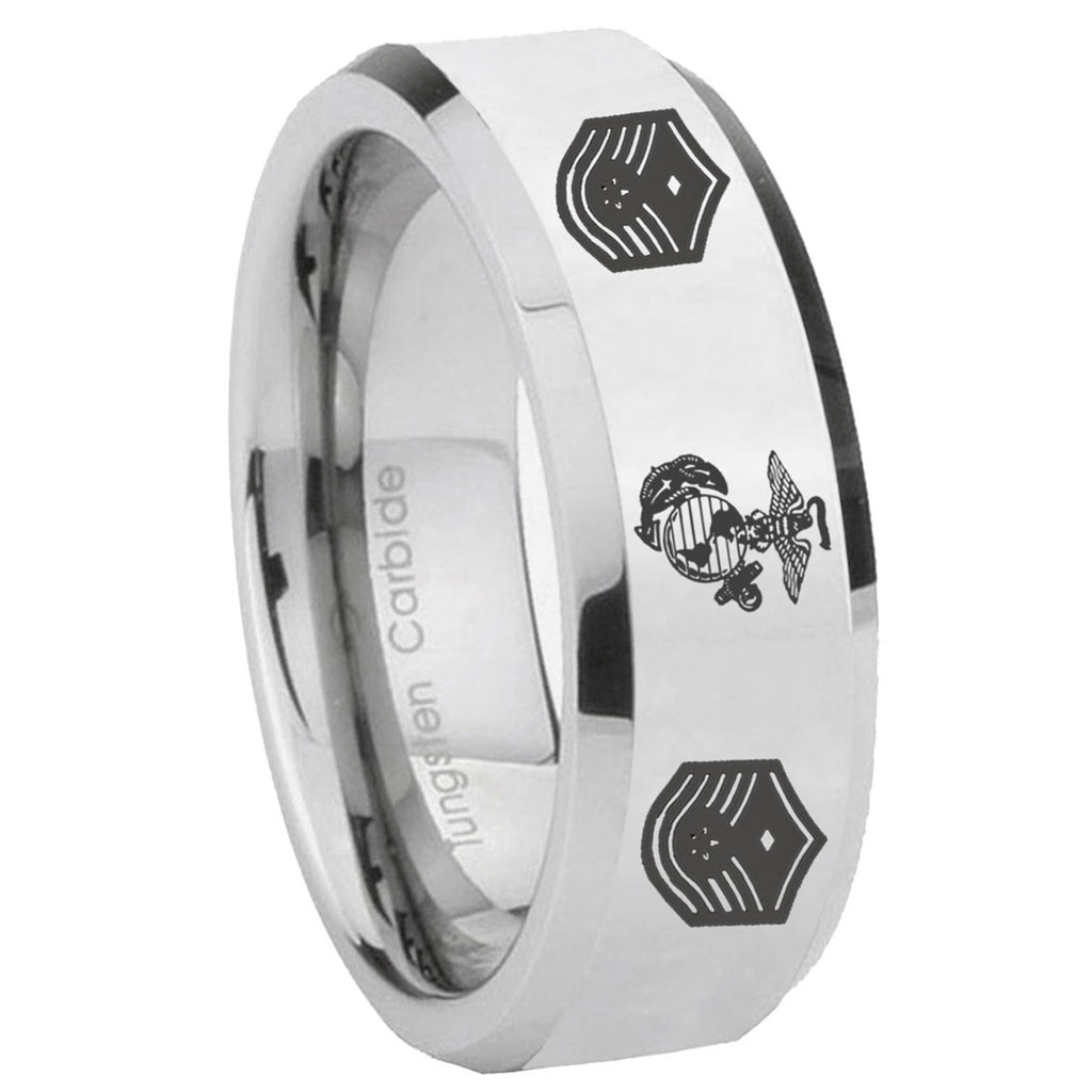 10mm Marine Chief Master Sergeant Beveled Edges Silver Tungsten Men's Band Ring