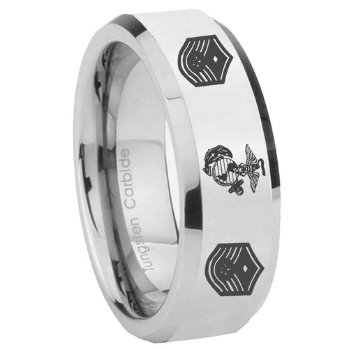 10mm Marine Chief Master Sergeant Beveled Edges Silver Tungsten Men's Band Ring