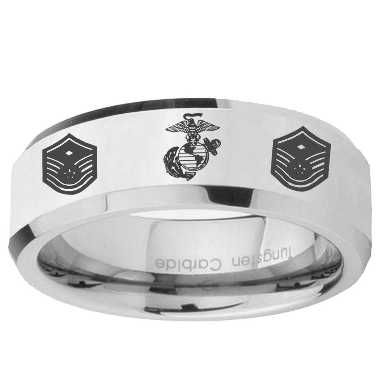 10mm Marine Chief Master Sergeant Beveled Edge Silver Tungsten Ring