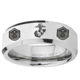 5, 8mm Marine Chief Master Sergeant Beveled Edge Silver Tungsten Ring