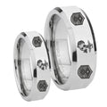 Marine Chief Master Sergeant Beveled Edges Silver Tungsten His Hers Ring Set