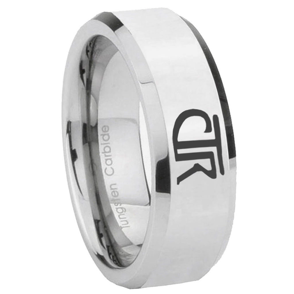 10mm CTR Beveled Edges Silver Tungsten Carbide Men's Promise Rings
