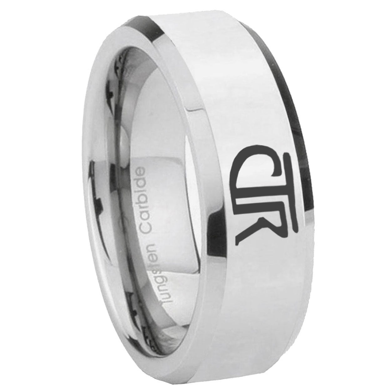 8MM CTR Bevel Polish Silver Tungsten Mens Wedding Rings