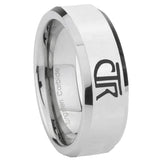 8mm CTR Beveled Edges Silver Tungsten Carbide Wedding Band Mens